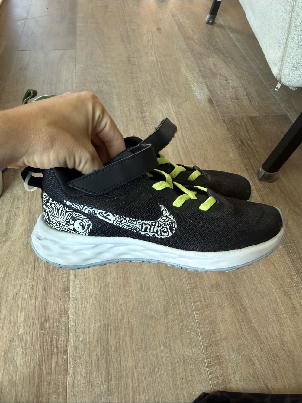 Nike Kids' Black Athletic Sneakers with Lime Accents size 12